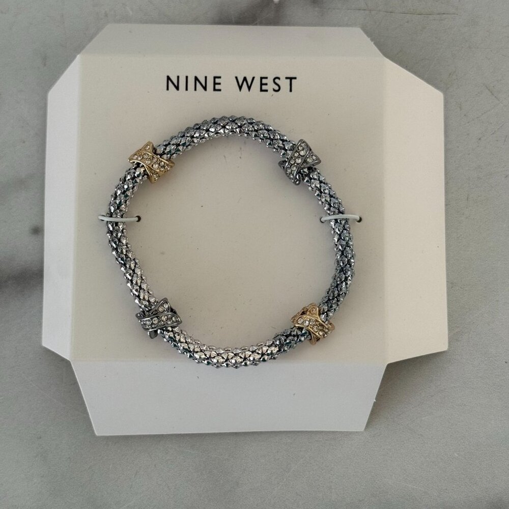 Nine West Silver-Tone Mesh Bracelet With Gold & Silver Crystal-Embellished Accen